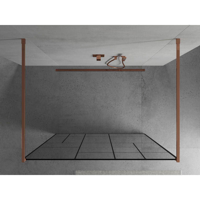 Mexen Kioto paroi de douche autoportante 130 x 200 cm, motif noir 8 mm, or rose - 800-130-002-60-78