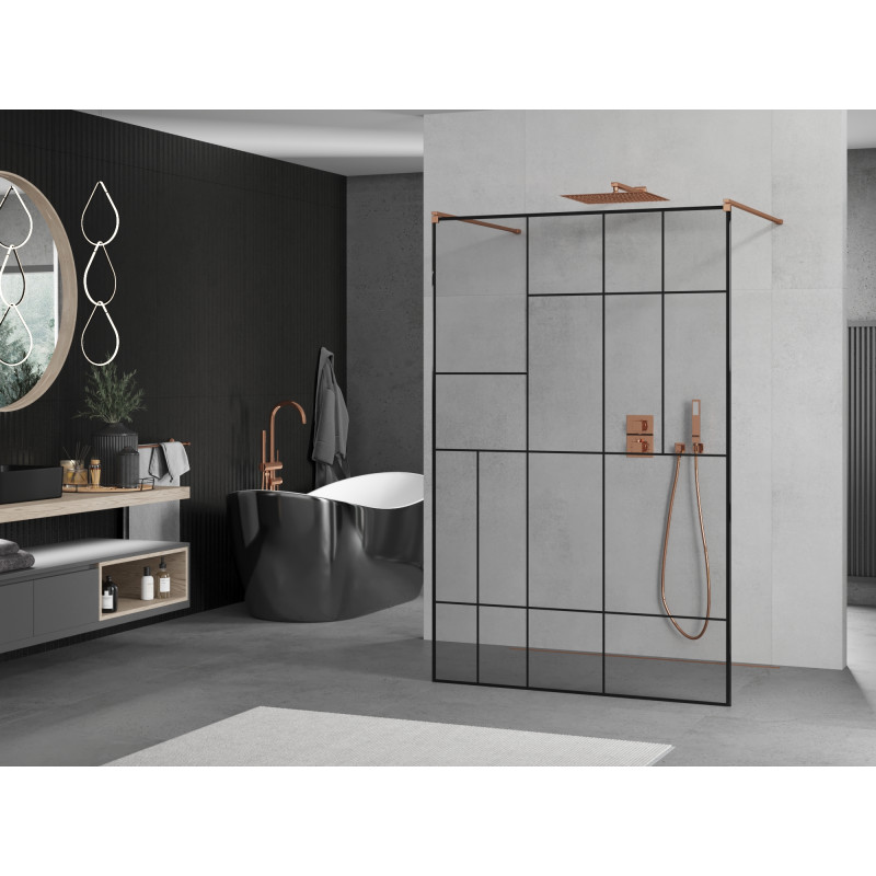 Mexen Kioto paroi de douche autoportante 140 x 200 cm, motif noir 8 mm, or rose - 800-140-002-60-78