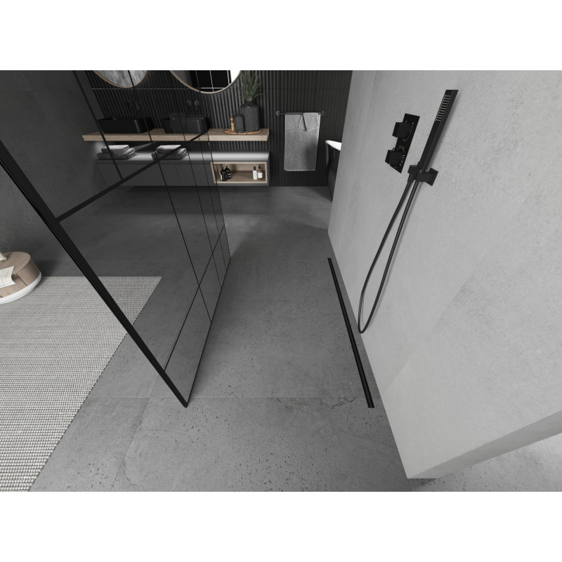 Mexen Kioto paroi de douche autoportante 110 x 200 cm, motif noir 8 mm, noir - 800-110-002-70-78