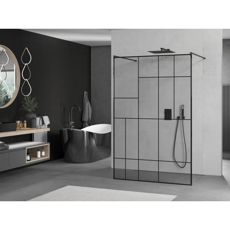 Mexen Kioto cloison de douche autoportante 110 x 200 cm, motif noir 8 mm, noir - 800-110-002-70-78