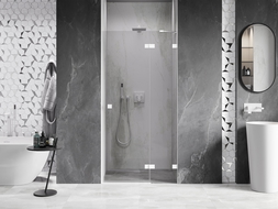 Porte de douche battante droite Mexen Lunar 100 cm, transparent, blanc - 834-100-000-20-00-P