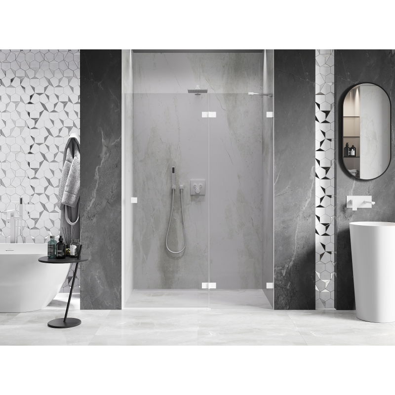 Mexen Lunar porte de douche battante droite 130 cm, transparent, blanc - 834-130-000-20-00-P