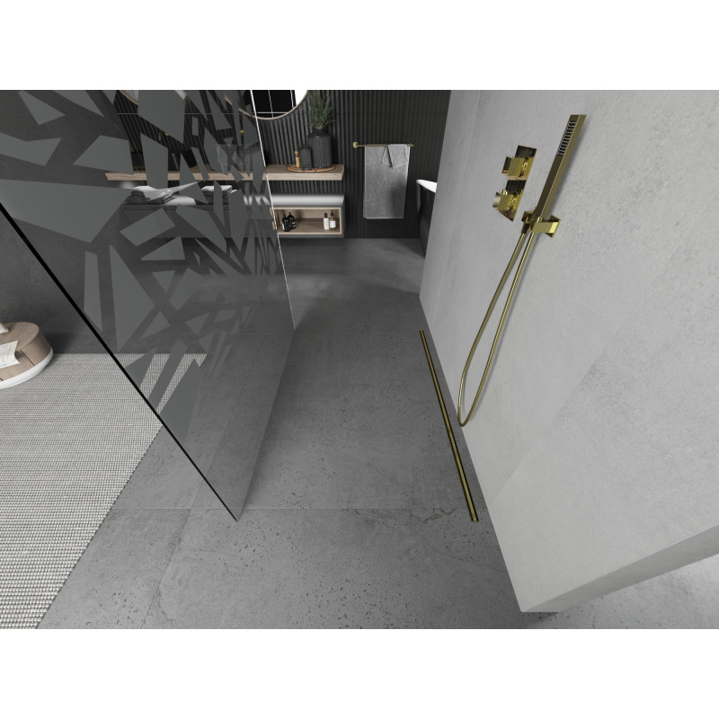 Mexen Kioto paroi de douche autoportante 110 x 200 cm, motif blanc 8 mm, doré - 800-110-002-50-85