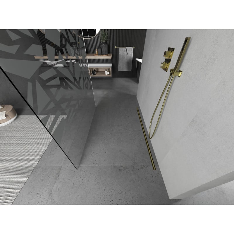 Mexen Kioto paroi de douche autoportante 110 x 200 cm, motif blanc 8 mm, or - 800-110-002-50-85