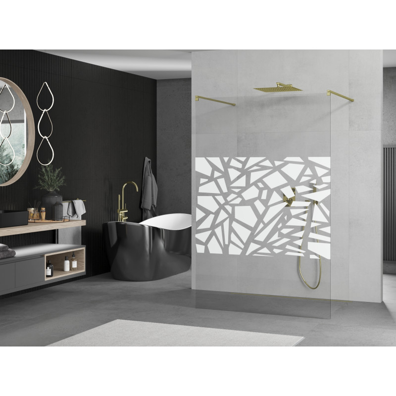 Mexen Kioto paroi de douche autoportante 110 x 200 cm, motif blanc 8 mm, doré - 800-110-002-50-85