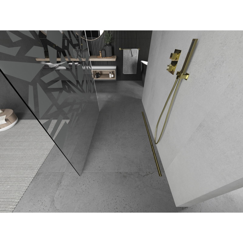 Mexen Kioto paroi de douche autoportante 120 x 200 cm, motif blanc 8 mm, dorée - 800-120-002-50-85