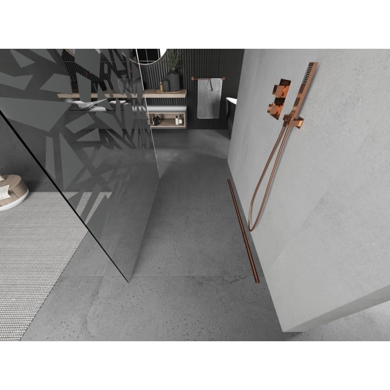 Mexen Kioto paroi de douche autoportante 120 x 200 cm, motif blanc 8 mm, or rose - 800-120-002-60-85