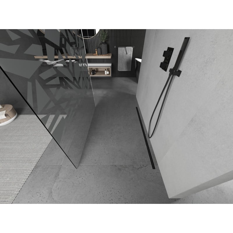 Mexen Kioto paroi de douche autoportante 100 x 200 cm, motif blanc 8 mm, noir - 800-100-002-70-85