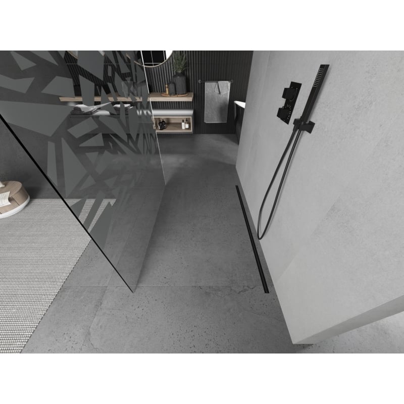 Mexen Kioto paroi de douche autoportante 100 x 200 cm, motif blanc 8 mm, noire - 800-100-002-70-85