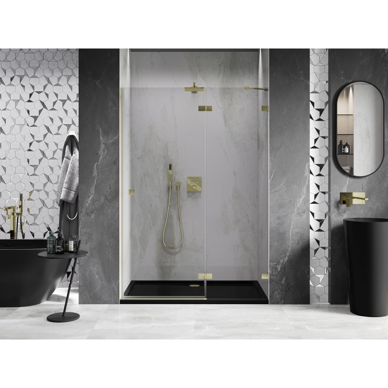 Mexen Lunar porte de douche pivotante droite 130 cm, transparent, or brossé - 834-130-000-55-00-P