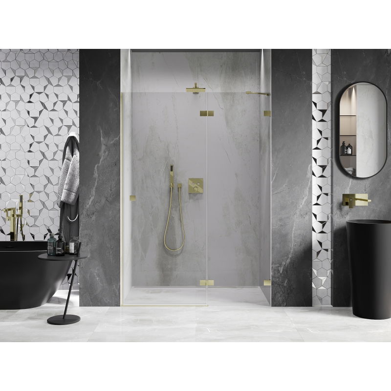 Mexen Lunar porte de douche pivotante droite 130 cm, transparent, or brossé - 834-130-000-55-00-P