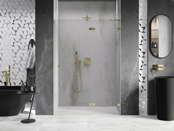 Mexen Lunar porte de douche battante droite 135 cm, transparent, or brossé - 834-135-000-55-00-P