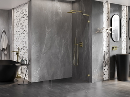 Mexen Lunar L paroi de douche Walk-in droite 120 x 200 cm, transparent 8 mm, or brossé - 830L-120-000-55-00-P
