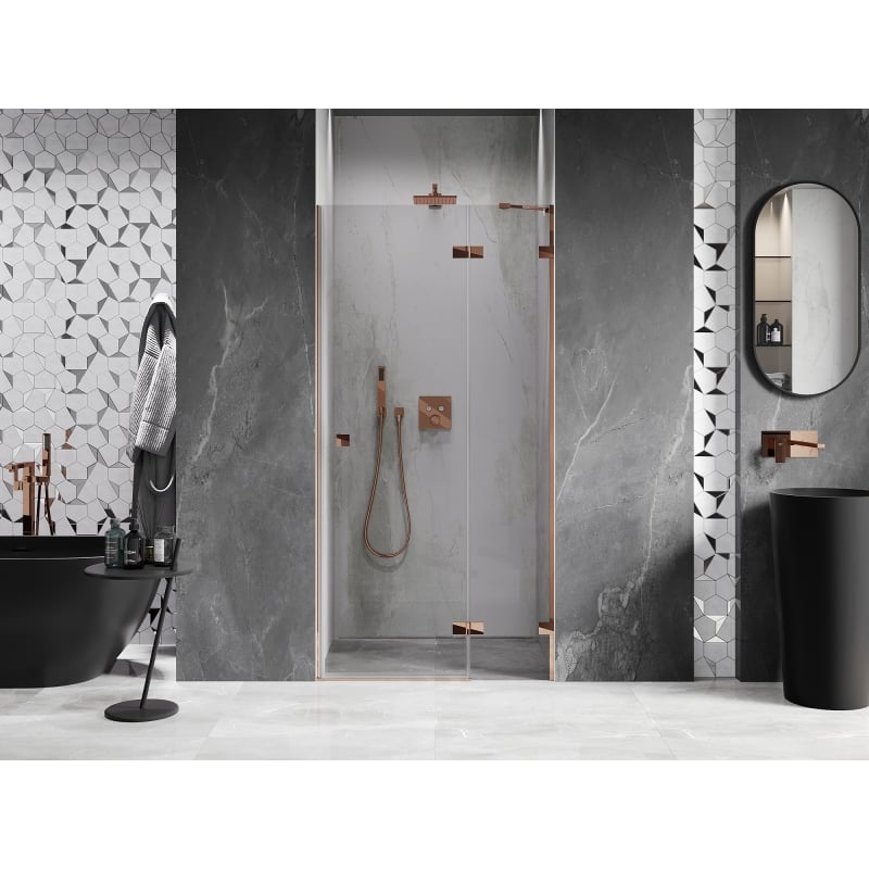 Mexen Lunar porte de douche pivotante droite 80 cm, transparent, or rose - 834-080-000-60-00-P