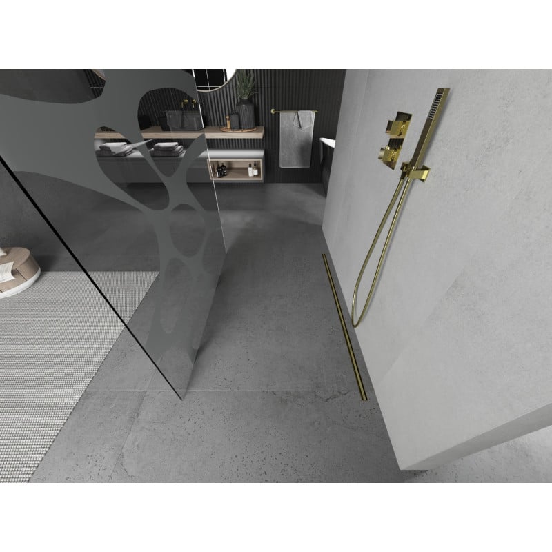 Mexen Kioto paroi de douche autoportante 100 x 200 cm, vague blanche 8 mm, or - 800-100-002-50-97