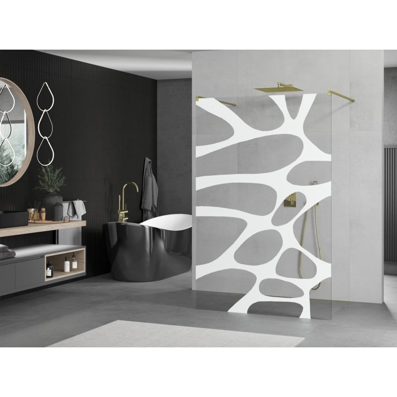 Mexen Kioto paroi de douche autoportante 100 x 200 cm, vague blanche 8 mm, or - 800-100-002-50-97
