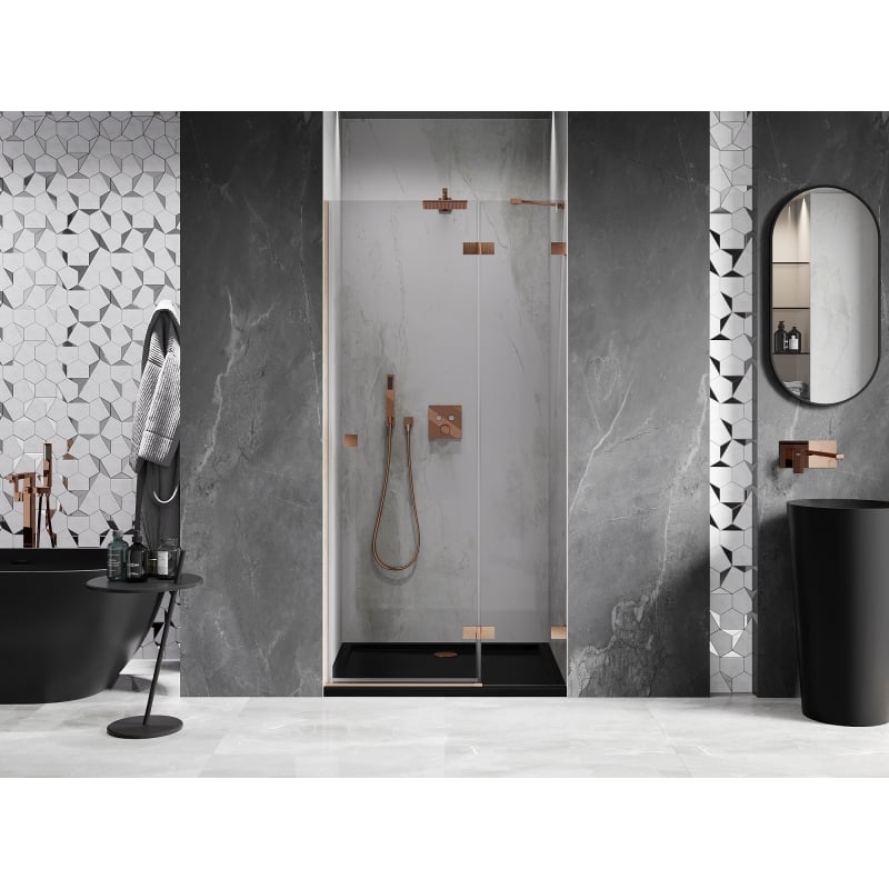 Mexen Lunar porte de douche pivotante droite 80 cm, transparent, cuivre brossé - 834-080-000-65-00-P