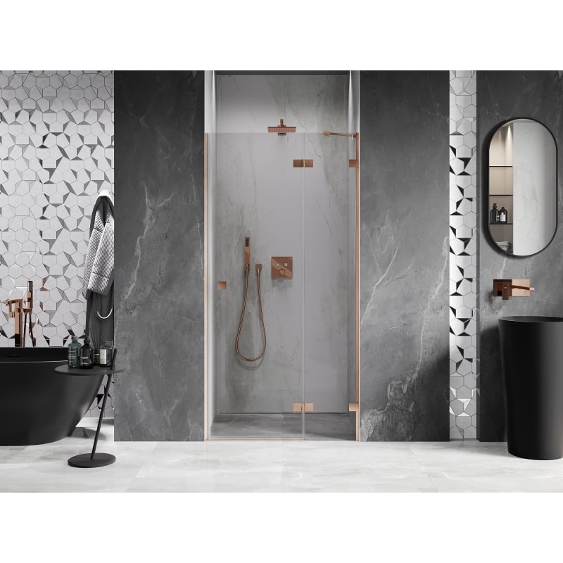 Mexen Lunar porte de douche pivotante droite 85 cm, transparent, cuivre brossé - 834-085-000-65-00-P
