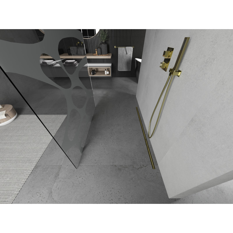 Mexen Kioto paroi de douche autoportante 140 x 200 cm, vague blanche 8 mm, or - 800-140-002-50-97