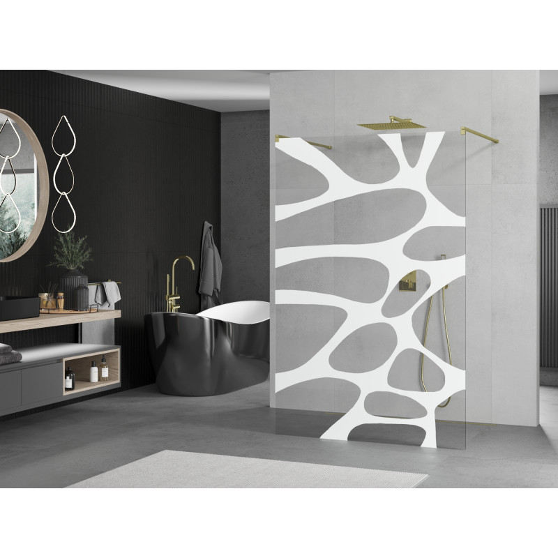 Mexen Kioto paroi de douche autoportante 140 x 200 cm, vague blanche 8 mm, or - 800-140-002-50-97