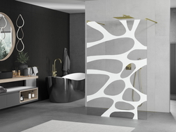 Mexen Kioto paroi de douche autoportante 140 x 200 cm, transparent/Design blanc 8 mm, Or - 800-140-002-50-97