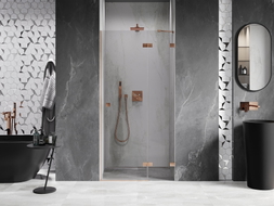 Mexen Lunar porte de douche battante droite 115 cm, transparent, cuivre brossé - 834-115-000-65-00-P