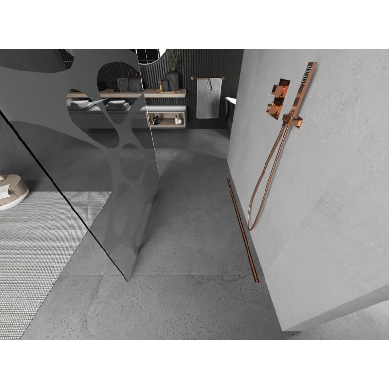 Mexen Kioto paroi de douche autoportante 100 x 200 cm, vague blanche 8 mm, or rose - 800-100-002-60-97