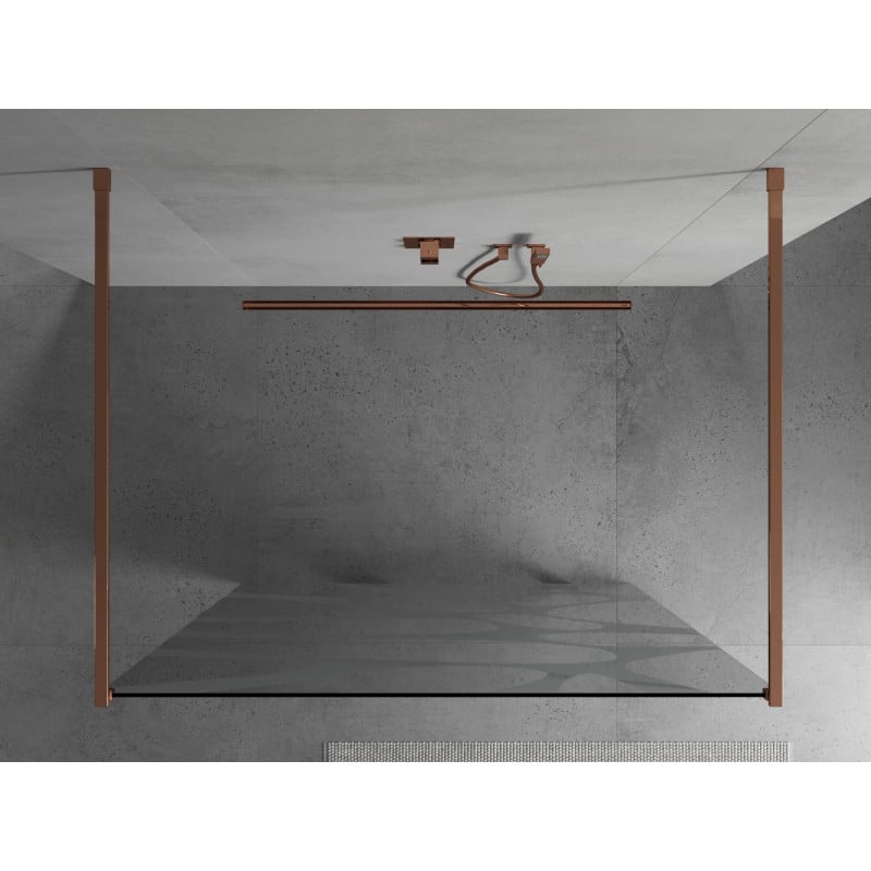 Mexen Kioto paroi de douche autoportante 100 x 200 cm, vague blanche 8 mm, or rose - 800-100-002-60-97