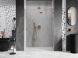 Porte de douche pivotante Mexen Lunar droite 135 cm, transparent, cuivre brossé - 834-135-000-65-00-P