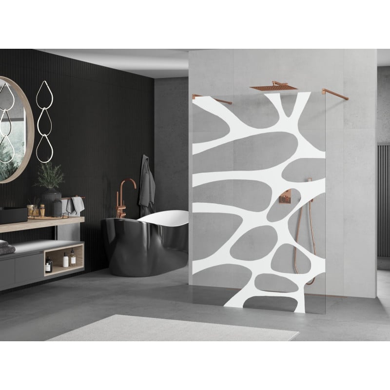 Mexen Kioto paroi de douche autoportante 110 x 200 cm, vague blanche 8 mm, or rose - 800-110-002-60-97