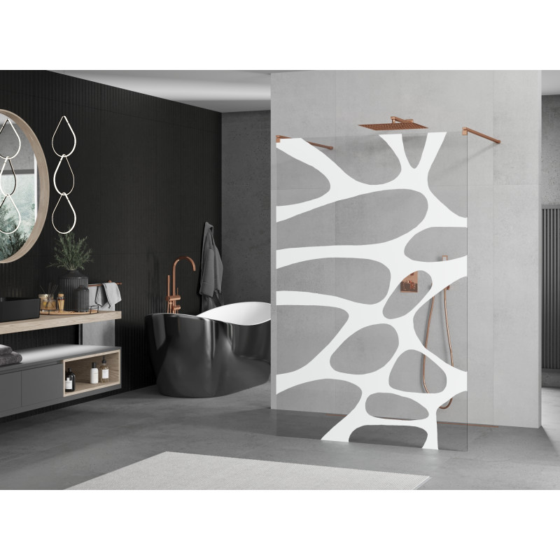 Mexen Kioto Paroi de douche autoportante 120 x 200 cm, vague blanche 8 mm, or rose - 800-120-002-60-97
