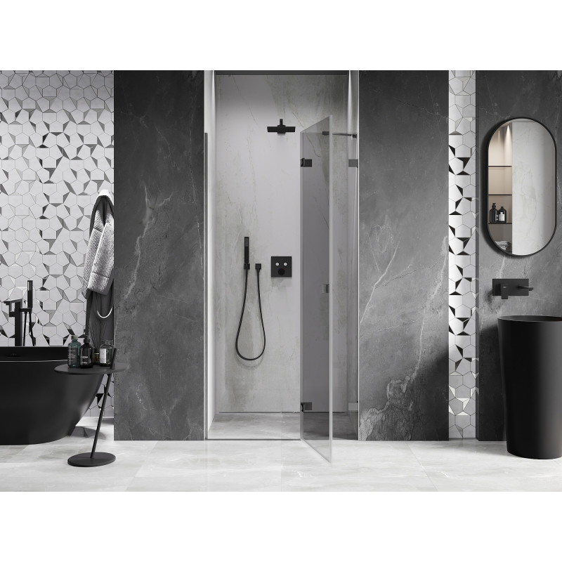 Mexen Lunar porte de douche battante droite 85 cm, transparent, gris fusil brossé - 834-085-000-66-00-P