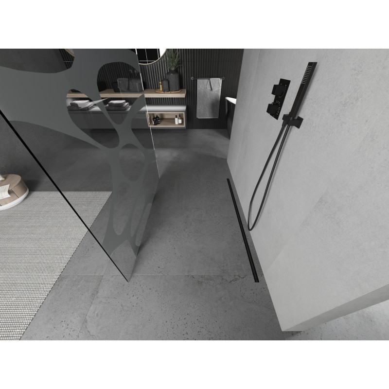 Mexen Kioto paroi de douche autoportante 100 x 200 cm, vague blanche 8 mm, noir - 800-100-002-70-97