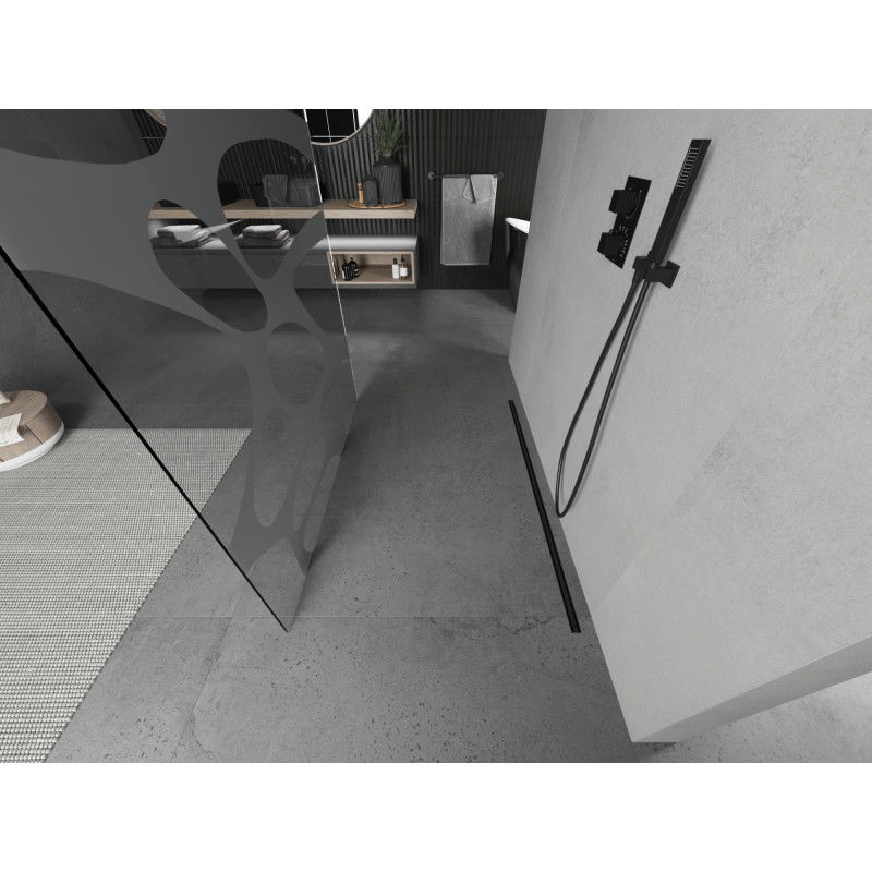 Mexen Kioto paroi de douche autoportante 110 x 200 cm, vague blanche 8 mm, noire - 800-110-002-70-97