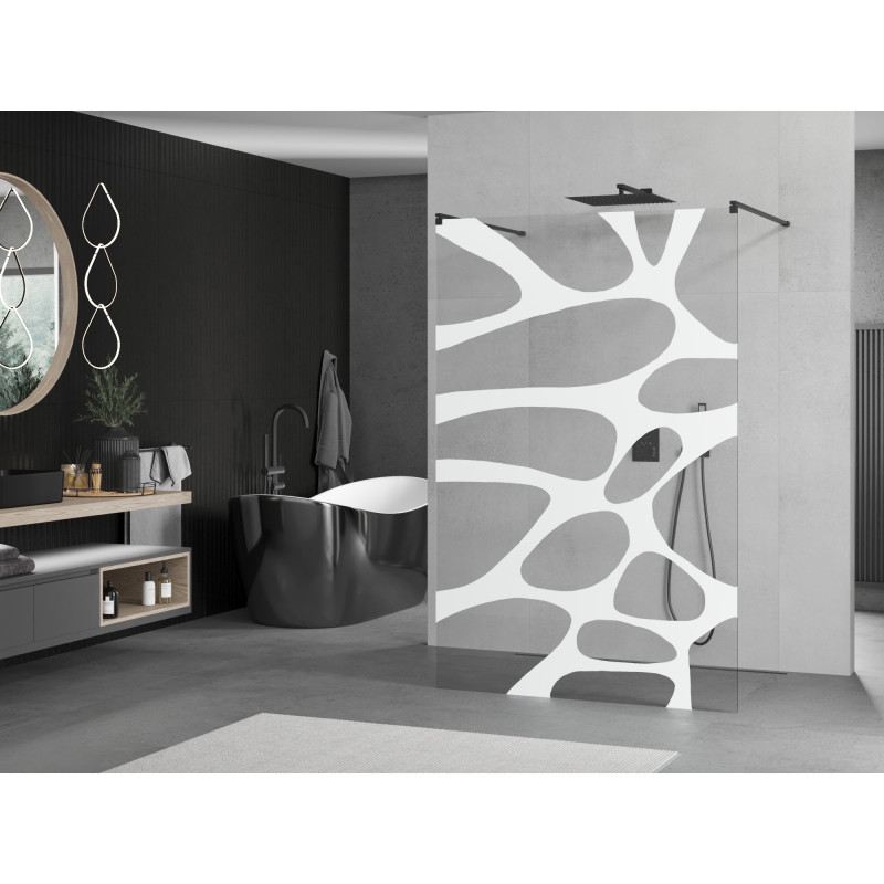 Mexen Kioto paroi de douche autoportante 120 x 200 cm, vague blanche 8 mm, noire - 800-120-002-70-97