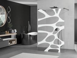 Mexen Kioto paroi de douche autoportante 140 x 200 cm, vague blanche 8 mm, noire - 800-140-002-70-97