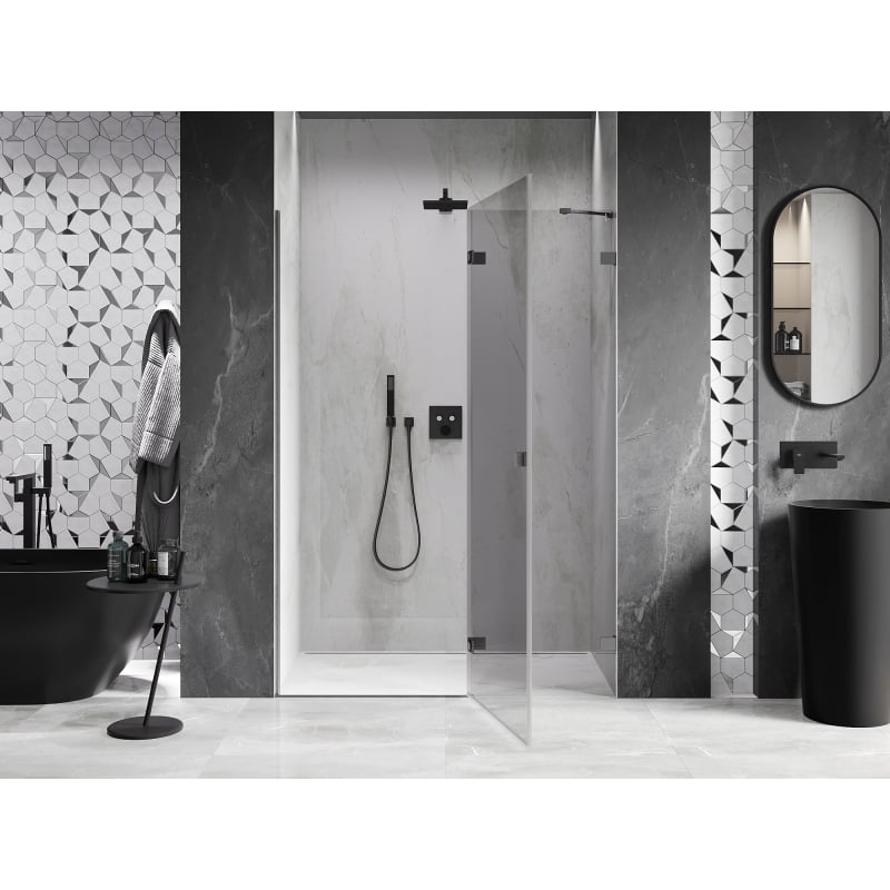 Mexen Lunar porte de douche battante droite 140 cm, transparent, gris canon brossé - 834-140-000-66-00-P