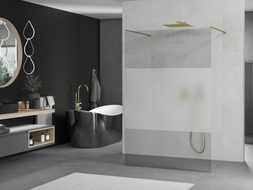 Mexen Kioto paroi de douche autoportante 140 x 200 cm, transparent/givre 8 mm, or - 800-140-002-50-35