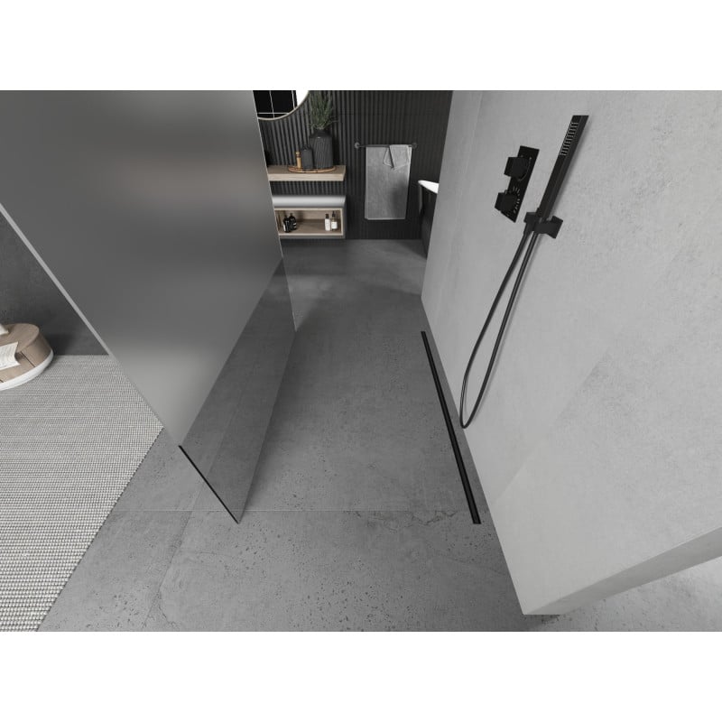 Mexen Kioto paroi de douche autoportante 140 x 200 cm, transparent/sablé 8 mm, noir - 800-140-002-70-35