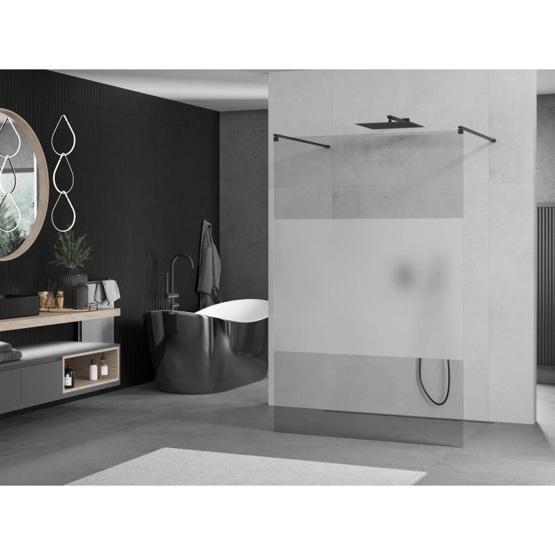 Mexen Kioto paroi de douche autoportante 140 x 200 cm, transparent/verre dépoli 8 mm, noir - 800-140-002-70-35