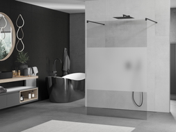 Mexen Kioto paroi de douche autoportante 140 x 200 cm, transparent/verre dépoli 8 mm, noir - 800-140-002-70-35