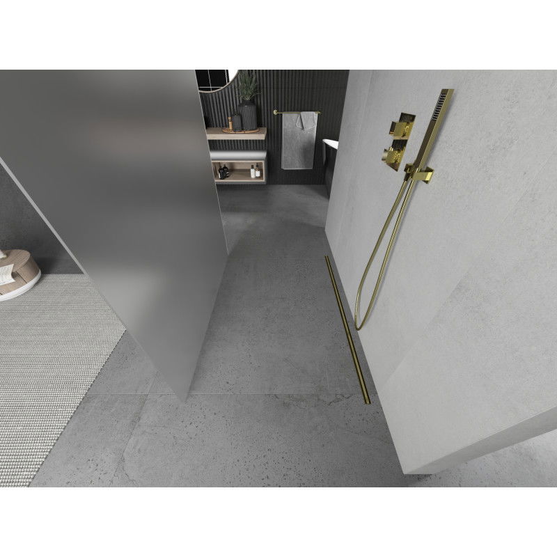 Mexen Kioto paroi de douche autoportante 100 x 200 cm, givre 8 mm, or - 800-100-002-50-30