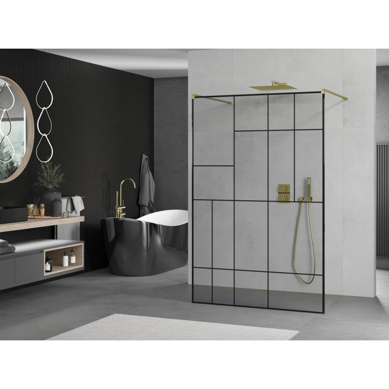 Mexen Kioto paroi de douche autoportante 120 x 200 cm, motif noir 8 mm, doré - 800-120-002-50-78