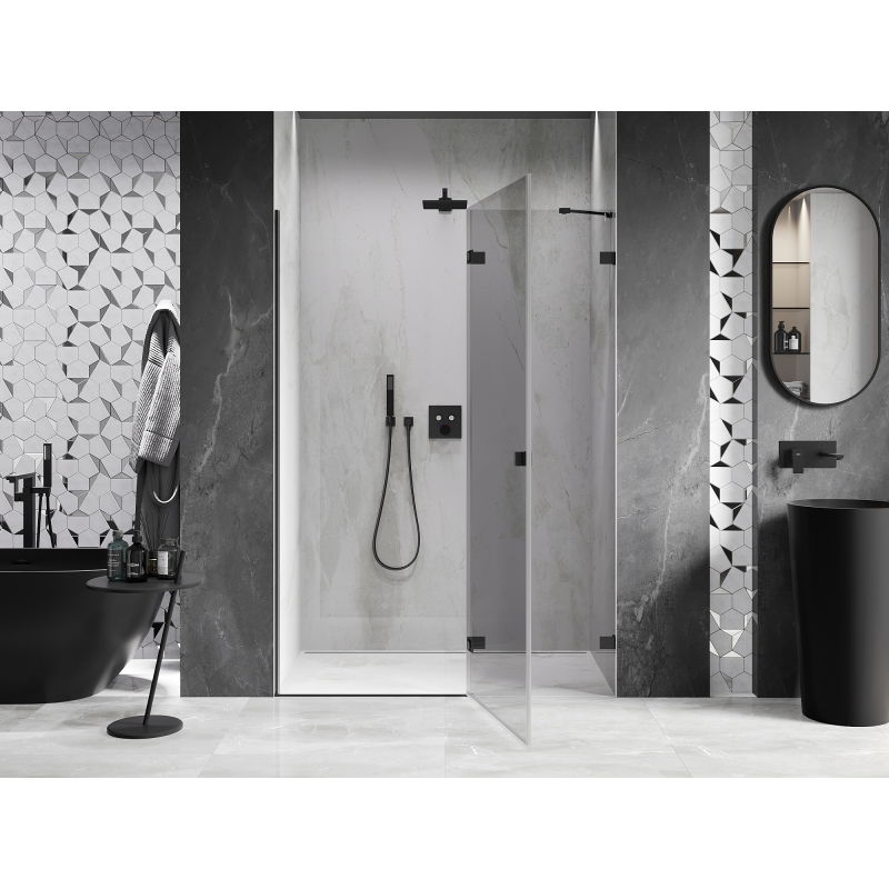 Mexen Lunar porte de douche battante droite 135 cm, transparent, noir - 834-135-000-70-00-P