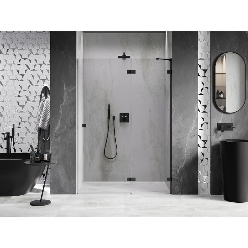 Mexen Lunar porte de douche battante droite 135 cm, transparent, noir - 834-135-000-70-00-P