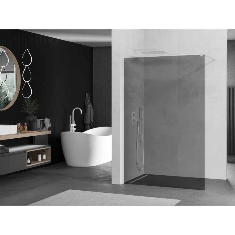 Mexen Kioto Paroi de douche Walk-in 70 x 200 cm, graphite 8 mm, blanc - 800-070-101-20-40