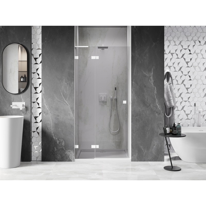 Mexen Lunar L porte de douche pivotante gauche 100 cm, transparent, blanc - 834L-100-000-20-00-L