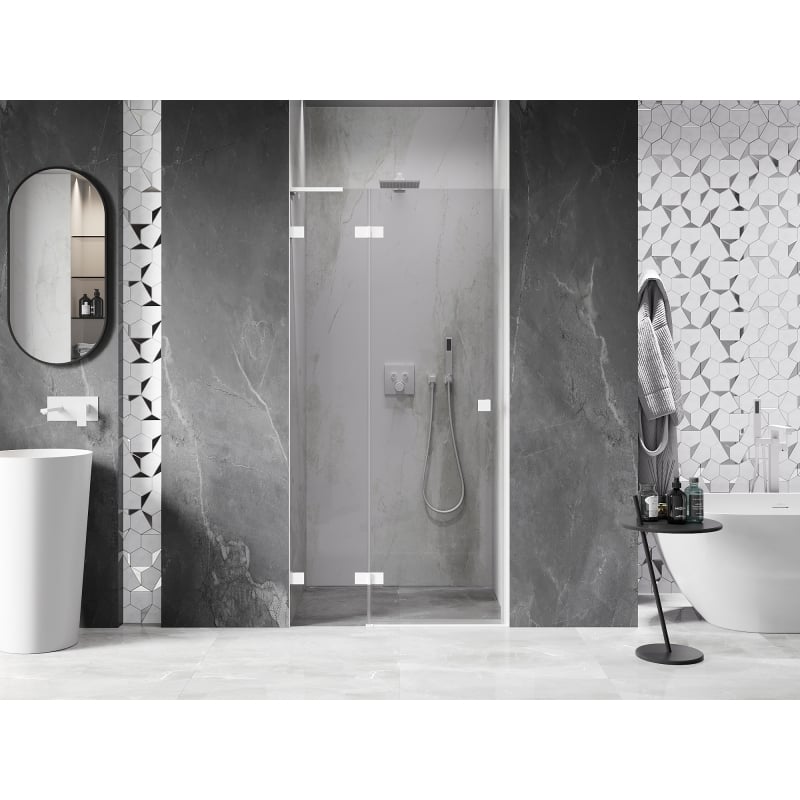 Mexen Lunar L porte de douche pivotante gauche 120 cm, transparent, blanc - 834L-120-000-20-00-L