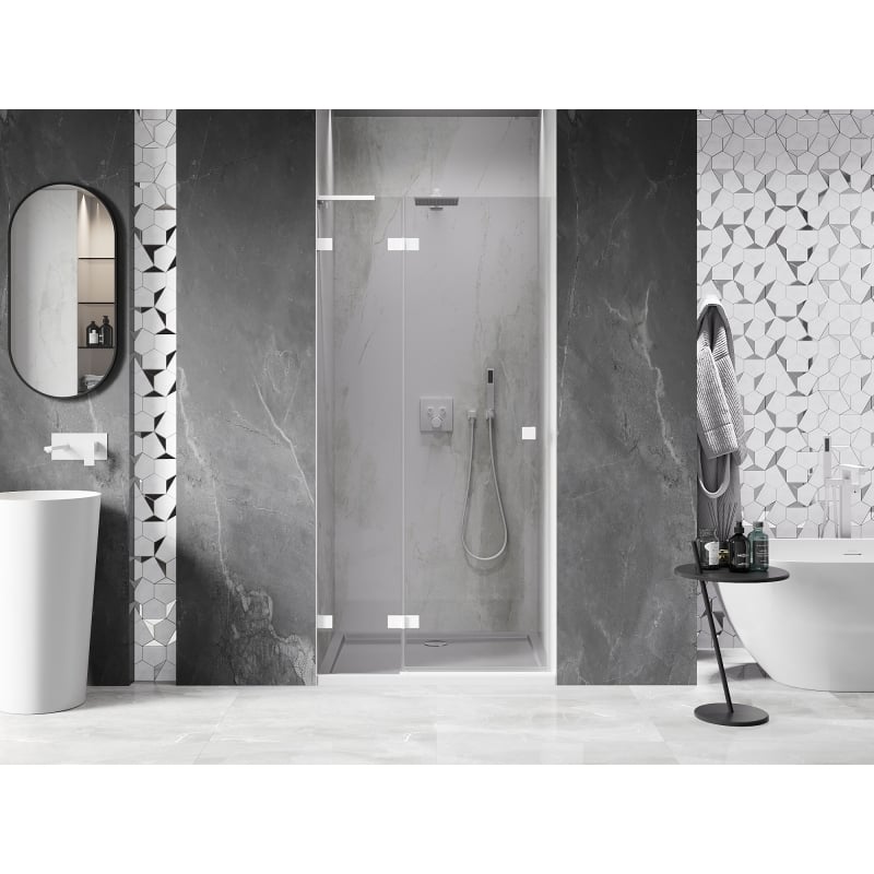 Mexen Lunar L porte de douche pivotante gauche 125 cm, transparent, blanc - 834L-125-000-20-00-L