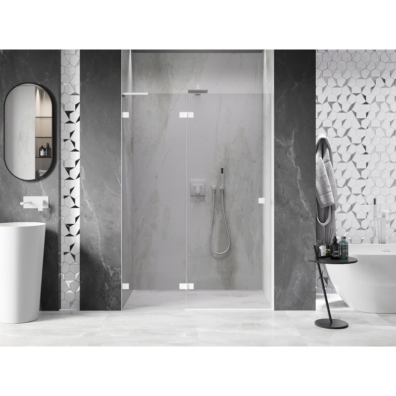 Mexen Lunar L portes de douche pivotantes gauche 130 cm, transparentes, blanches - 834L-130-000-20-00-L